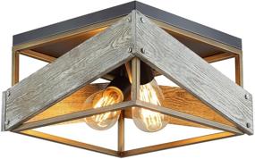 img 3 attached to 🔮 Antique Gold and Black Metal-Wood Square Flush Mount Ceiling Light, Two-Light Modern Farmhouse Fixture for Hallway, Living Room, Bedroom, Kitchen, Entryway