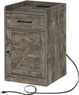 🌾 farmhouse grey rolanstar nightstand with charging station: end side table with storage drawer and cabinet for bedroom логотип