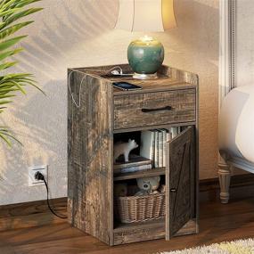 img 2 attached to 🌾 Farmhouse Grey Rolanstar Nightstand with Charging Station: End Side Table with Storage Drawer and Cabinet for Bedroom