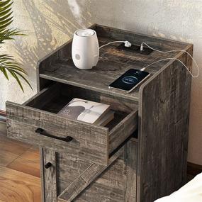 img 1 attached to 🌾 Farmhouse Grey Rolanstar Nightstand with Charging Station: End Side Table with Storage Drawer and Cabinet for Bedroom