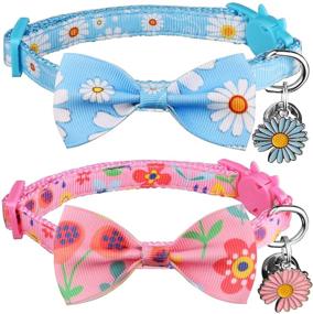 img 4 attached to 🐱 Stpiatue 2PCS Breakaway Cat Collar: Cute Bow Tie & Bell, Abstract Floral Print! Flower Kitty Collars for Adorable Kittens