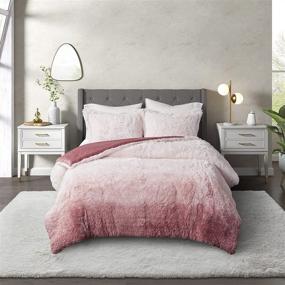 img 4 attached to 🛏️ Luxurious CosmoLiving Cleo Warm Comforter Set: Super Soft Shaggy Faux Fur, Hypoallergenic Down Alternative, Ombre Design - King Size, Blush 3 Piece Set