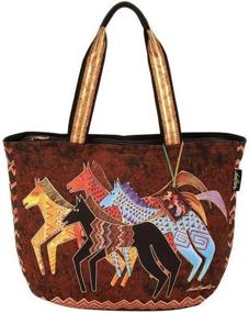 img 1 attached to 🐎 Native Horses Laurel Burch Shoulder Tote with Zipper Top - 23.5" x 5.5" x 15.25