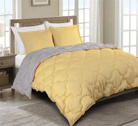 img 3 attached to 🛏️ Reversible Yellow/Gray Goose Down Alternative Comforter Set - 3-Piece with Corner Tabs, Queen Size - Machine Washable, Duvet Insert