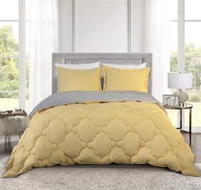 img 4 attached to 🛏️ Reversible Yellow/Gray Goose Down Alternative Comforter Set - 3-Piece with Corner Tabs, Queen Size - Machine Washable, Duvet Insert