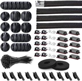 img 4 attached to 🔌 152-Piece Cord Management Organizer Kit with 4 Cable Sleeves, 41 Self-Adhesive Cable Clip Holders, 10 Pieces and 2 Rolls of Self-Adhesive Ties, and 100 Fastening Cable Ties for TV, Office, Home Electronics, and More