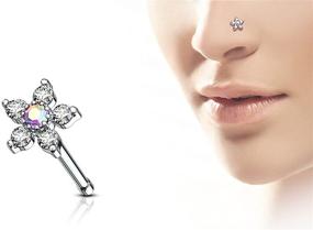 img 3 attached to 💎 Forbidden Body Jewelry Surgical Steel 20G Nose Stud: Big Bling Two-Tone 6-CZ Flower Top Nose Ring