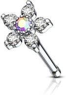 💎 forbidden body jewelry surgical steel 20g nose stud: big bling two-tone 6-cz flower top nose ring logo