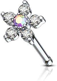 img 4 attached to 💎 Forbidden Body Jewelry Surgical Steel 20G Nose Stud: Big Bling Two-Tone 6-CZ Flower Top Nose Ring