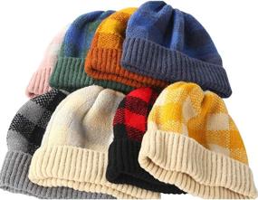 img 2 attached to 🧣 Cozy and Stylish Multi-Color Unisex Winter Hats: Warm Slouchy Plaid Beanie Ski Hats for Women/Men