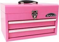 🧰 розовый металлический инструментальный ящик apollo tools - глубокий верхний отсек, 2 выдвижных ящика, стальной инструментальный сундук с гладким открыванием на подшипниках и прочным порошковым покрытием - розовая лента - dt5010p логотип