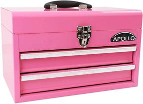 img 4 attached to 🧰 Розовый металлический инструментальный ящик APOLLO TOOLS - Глубокий верхний отсек, 2 выдвижных ящика, стальной инструментальный сундук с гладким открыванием на подшипниках и прочным порошковым покрытием - Розовая лента - DT5010P
