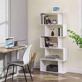 img 3 attached to VASAGLE Wooden Bookcase, 5-Tier Display Shelf and Room Divider, Freestanding Decorative Storage Shelving Bookshelf in White, ULBC62WT