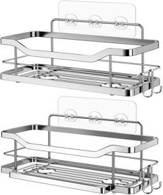 img 4 attached to 🚿 Rustproof Stainless Steel Shower Caddy Shelf Organizer: Wall Adhesive Holder for Shampoo, No Drilling - High Suction Basket for Bath - 2 Pack