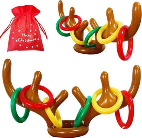 img 4 attached to MeiGuiSha Inflatable Reindeer: Christmas Games 2 Pack with Antler Ring Toss Game for Christmas Party