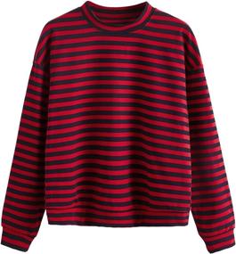 img 4 attached to 👚 Floerns Women's Striped Long Sleeve Sweatshirt with Drop Shoulder Design