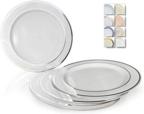 img 4 attached to 🍽️ OCCASIONS 120 Pack of Heavyweight Disposable Wedding Party Plastic Plates - 10.5'' Dinner Plate, Elegant White with Silver Rim