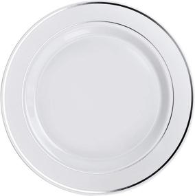 img 3 attached to 🍽️ OCCASIONS 120 Pack of Heavyweight Disposable Wedding Party Plastic Plates - 10.5'' Dinner Plate, Elegant White with Silver Rim