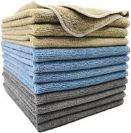 🧼 premium 16x16 microfiber cleaning towel (12 pack) - professional grade, blue, camel, gray logo