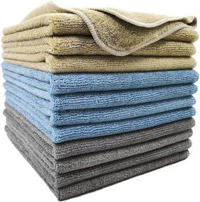 img 4 attached to 🧼 Premium 16x16 Microfiber Cleaning Towel (12 Pack) - Professional Grade, Blue, Camel, Gray