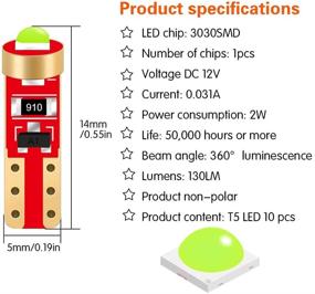 img 3 attached to DuaBhoi T5 LED Buld 2721 37 74 3030 Chipsets Replacement For Car Auto Motorcycle Camper Dash Dashboard Instrument Panel Cluster AC Indicator Glove Box Light 10PCS Green