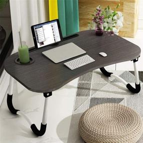 img 4 attached to Portable Laptop Bed Desk with Foldable Legs, Cup Slot & Reading Holder - Ideal for Breakfast, Reading, and Watching Movies on Bed/Couch/Sofa (Black)