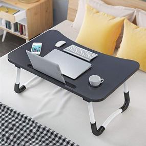 img 3 attached to Portable Laptop Bed Desk with Foldable Legs, Cup Slot & Reading Holder - Ideal for Breakfast, Reading, and Watching Movies on Bed/Couch/Sofa (Black)