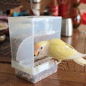 img 3 attached to 🐦 PINVNBY No-Mess Bird Feeder Parrot Automatic Seed Food Container Perch Cage Accessories for Budgerigar Canary Cockatiel Finch Parakeet Green Cheek Conures Parrotlets Lovebirds