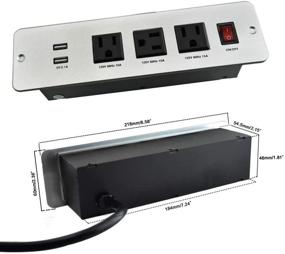 img 1 attached to 💡 Алюминиевая Встроенная Колонка с 3 розетками и 2 портами USB, Встроенная мебельная розетка, Настольная колонка с электрической втулкой - в комплекте 9,85 футовый силовой кабель, серебристая.