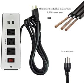 img 2 attached to 💡 Алюминиевая Встроенная Колонка с 3 розетками и 2 портами USB, Встроенная мебельная розетка, Настольная колонка с электрической втулкой - в комплекте 9,85 футовый силовой кабель, серебристая.