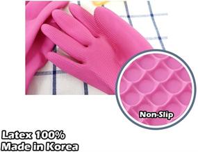 img 1 attached to HOMSSEM Latex Pink Rubber Cleaning Gloves with Hanging Hooks – 2 Pairs of Dishwashing Gloves