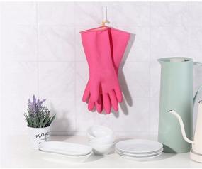 img 2 attached to HOMSSEM Latex Pink Rubber Cleaning Gloves with Hanging Hooks – 2 Pairs of Dishwashing Gloves