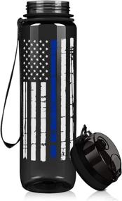 img 3 attached to 🚓 32 oz Police Water Bottle: Distressed Blue Line Flag on Black Gloss - Motivational Time Marker Gift for Men and Women, Perfect for Academy Graduation