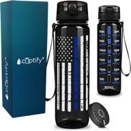 🚓 32 oz police water bottle: distressed blue line flag on black gloss - motivational time marker gift for men and women, perfect for academy graduation logo