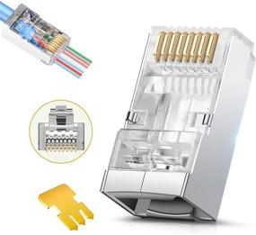 img 4 attached to 50 Подключений RJ45 Cat6 с защитой - золоченые разъемы с тремя штырьками 8P8C для гибкого и твердого FTP/STP-кабеля Ethernet (23AWG) - банка