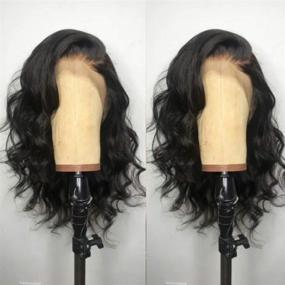 img 4 attached to ✨ ANDRIA Short Bob Lace Front Wigs: Natural Wave Synthetic Hair Wig for Black Women - Baby Hair, Heat Resistant Fiber - 16 Inches Black Wavy Shoulder Length