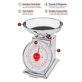 img 3 attached to 🔩 Escali DS115B Mercado Retro Classic Stainless Steel Mechanical Dial Scale with Removable Bowl, Tare Function, 11lb Capacity