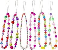 6pcs beaded phone strap y2k beaded phone charms smiley face fruit star letter pearl handmade rainbow acrylic polymer clay beads keychain for women girls logo