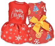 🎄 2 christmas dog dresses for small dogs - sebaoyu pet clothes dress, thanksgiving puppy skirt outfit, soft chihuahua apparel, boy girl cat clothing costume sundress logo