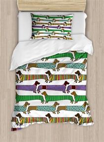 img 1 attached to 🐾 Adorable Ambesonne Dog Lover Duvet Cover Set: Cartoon Style Dachshunds in Pyjamas, Twin Size Brown Bedding with 1 Pillow Sham