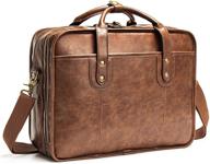 👜 premium brown leather briefcase: 15.6 inch business laptop bag for men with water resistance, vintage style, and large capacity logo