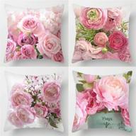 🌸 vevins floral christmas throw pillow covers - shabby chic cushion cases 18x18 inch, pink cotton pillowcases for sofa, couch, and bench - decorative pillow covers for home decor (pack of 4) логотип