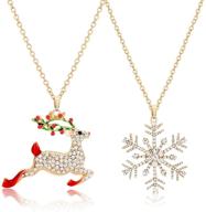 sparkling crystal snowflake reindeer pendant: festive christmas necklace set - perfect xmas santa holiday festival jewelry (2 pieces) logo