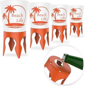 img 4 attached to 🏖️ Ultimate Beach Vacation Essentials: 4 Sand Cup Holders with Bottle Opener & Spikes - Ideal Beach Drink Holders for Women and Men - Perfect Beach Lover Gifts and Must-Have Beach Accessories