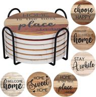 🏡 rustic farmhouse stone cork coasters for drinks - set of 6 with holder for wooden table | housewarming gift & kitchen decor for new home, apartment | stylish gift set for women and men logo