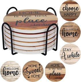 img 4 attached to 🏡 Rustic Farmhouse Stone Cork Coasters for Drinks - Set of 6 with Holder for Wooden Table | Housewarming Gift & Kitchen Decor for New Home, Apartment | Stylish Gift Set for Women and Men