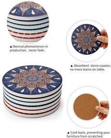 img 1 attached to 🥃 Premium 6-Piece Drink Coasters with Thin Cork Bottom - Moisture Absorbing Stone Coasters (Set of 6) - 4 inch Large Table Protection for Cups & Glasses - Scratch & Stain Prevention