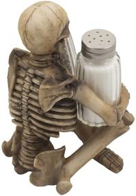 img 1 attached to Gothic Gifts: Spooky Skeleton Glass Salt and Pepper Shaker Set with Decorative Spice Rack Display Stand Holder Figurine - Perfect for Spooky Halloween Party Decorations and Skulls & Skeletons Kitchen Décor