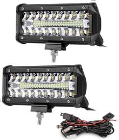 img 4 attached to 🚗 120W 12V LED-фары, водонепроницаемая тройная полоса с 7-дюймовой панелью яркости 12000LM - идеальный фонарь для бездорожья для автомобилей, UTV, ATV, грузовиков и лодок (2 штуки)