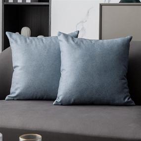 img 4 attached to 🛋️ Anickal Dusty Blue Pillow Covers 18x18 Inch Set of 2 - Soft Faux Suede Leathaire Modern Accent Decorative Square Throw Cushion Cases for Bedroom Living Room Couch Bed Sofa